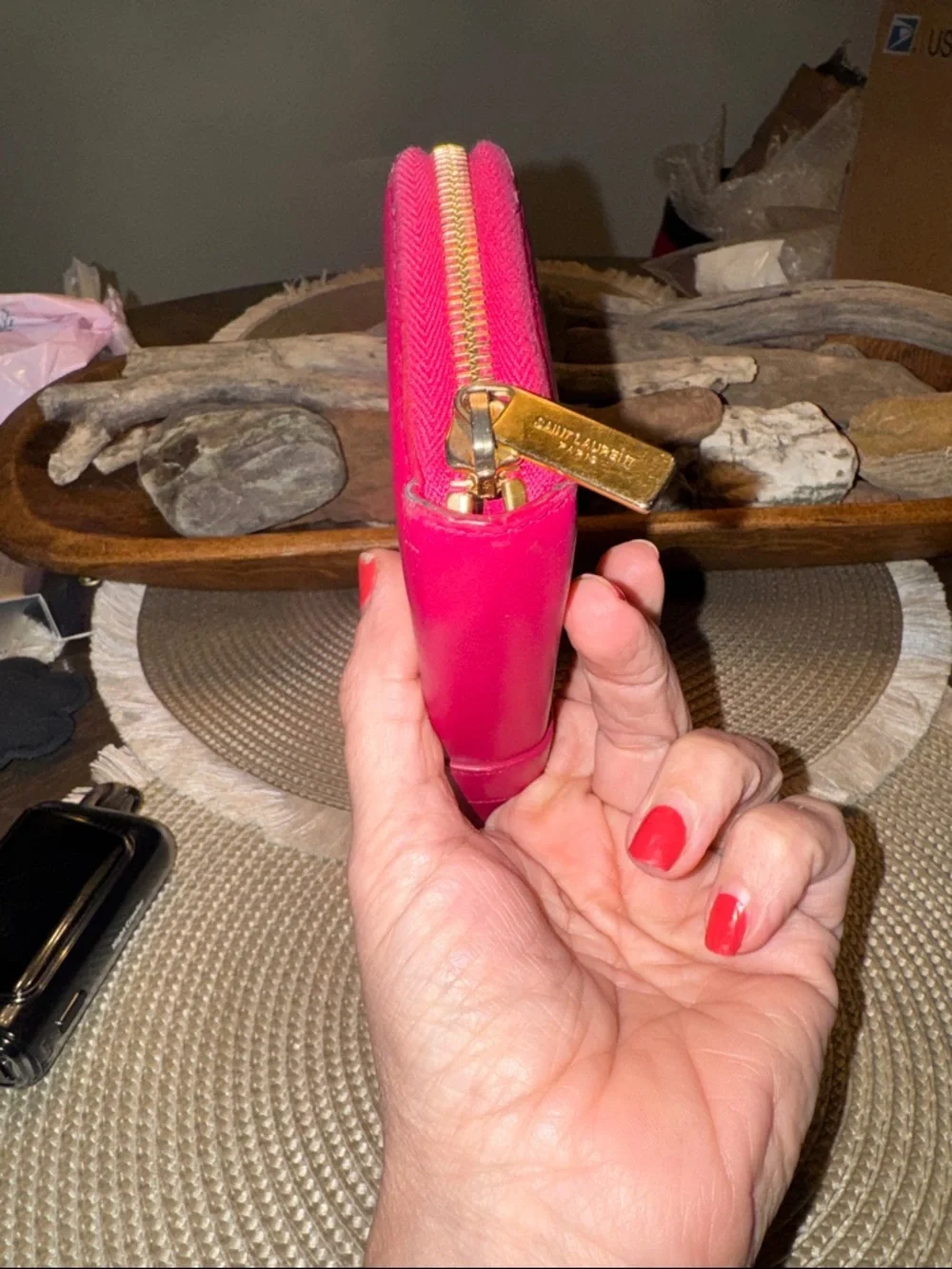 Yves Saint Laurent Fuchsia Leather Clutch with Gold Y Closure - Picture 7 of 10